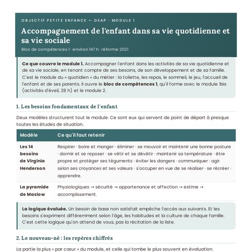 Aperçu : La fiche de révision du module 1